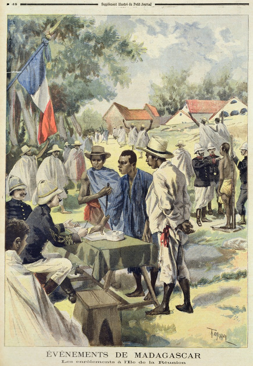 10 फरवरी 1895 को ले पेटिट जर्नल से ला रीयूनियन द्वीप पर मूल निवासियों को सूचीबद्ध करना द्वारा ओसवाल्डो टोफानी