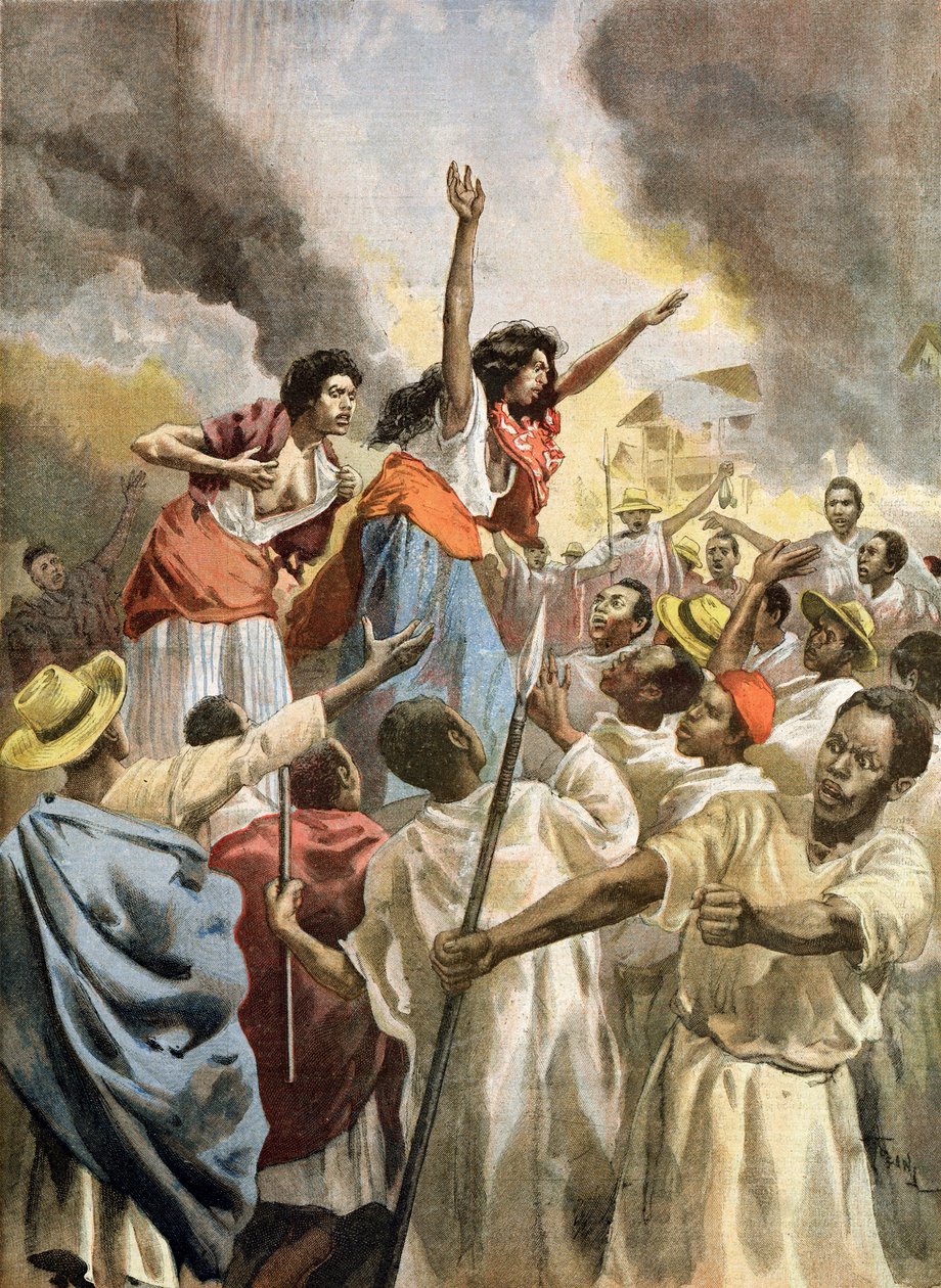 9 दिसंबर 1894 को Pet ले पेटिट जर्नल ’से मेडागास्कर में पवित्र युद्ध का प्रचार करते शाही राजकुमारियाँ द्वारा ओसवाल्डो टोफानी