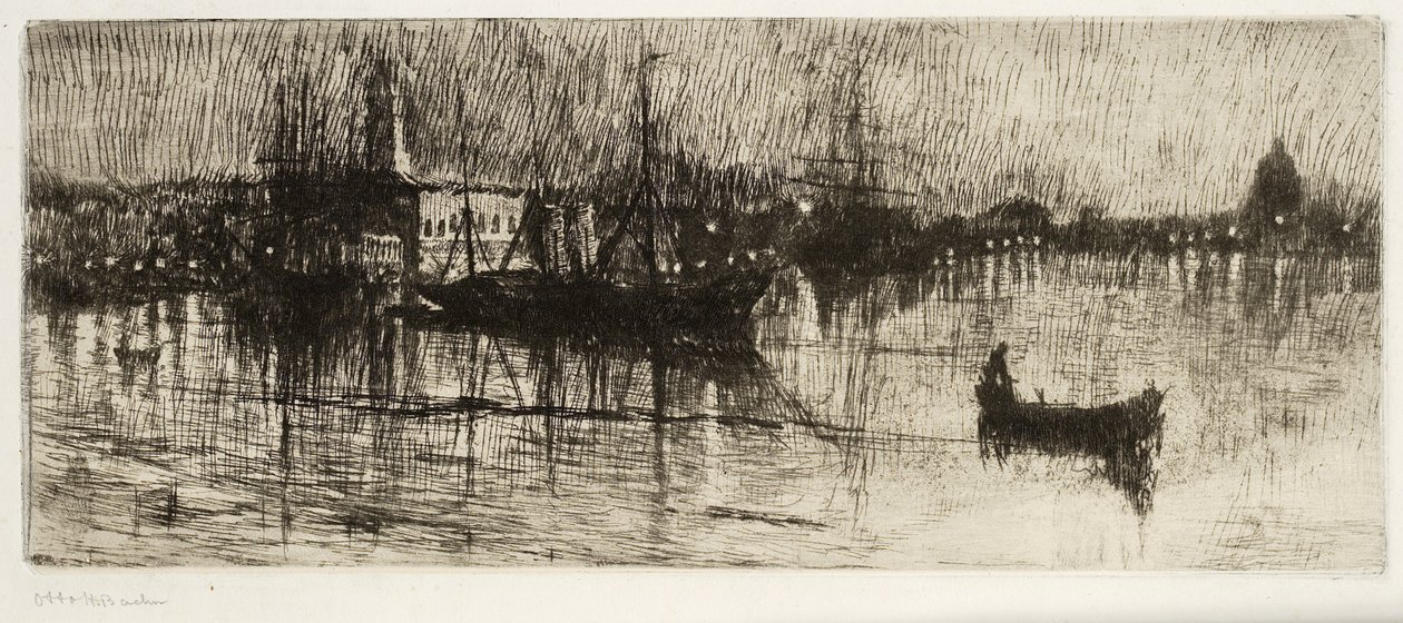 बरसात की रात, c.1880-82 (नक़्क़ाशी और शुष्क बिंदु) द्वारा ओटो हेनरी बाकर