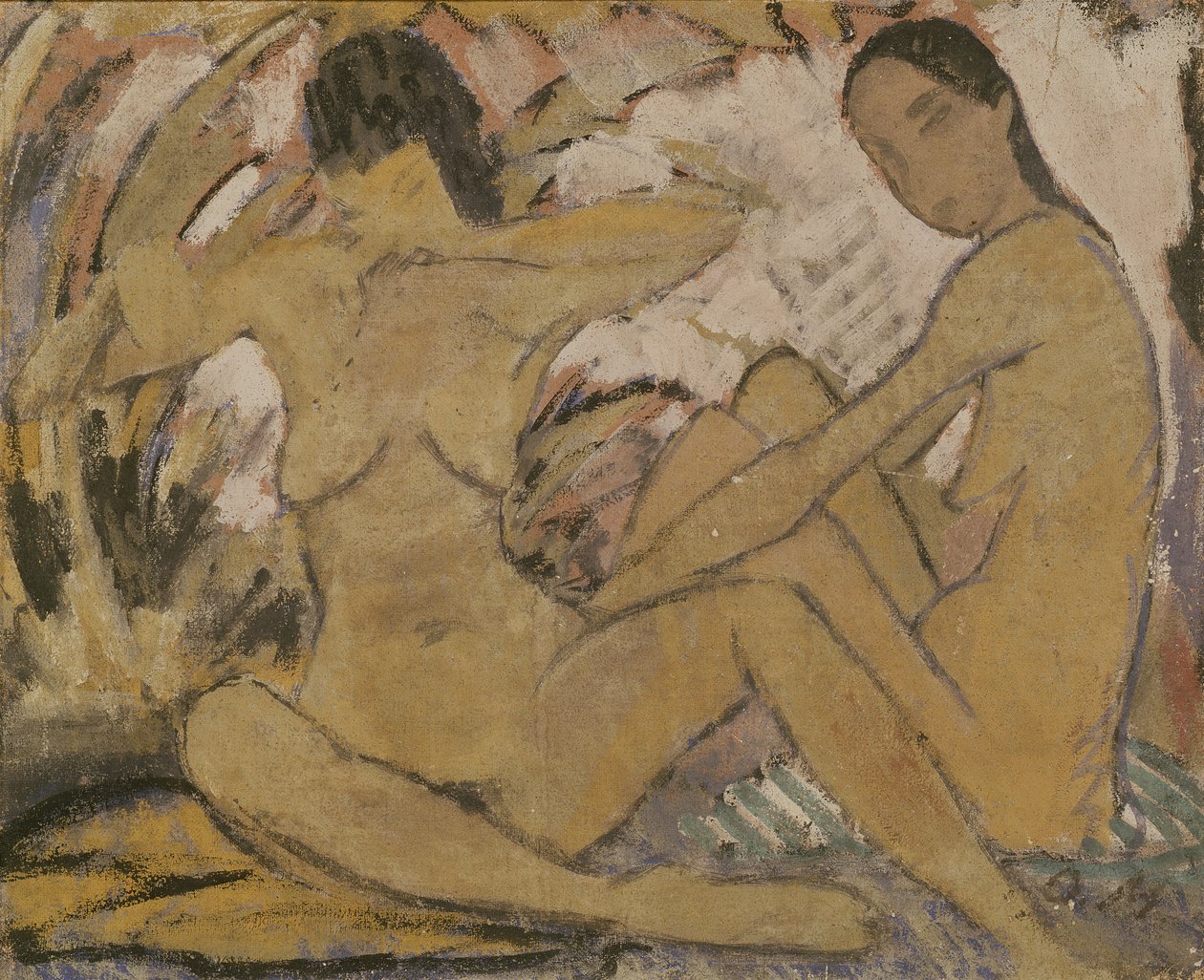 दो महिलाएँ बैठती हैं, c.1914 (छंद के लिए 274026 देखें) द्वारा ओटो मुलर