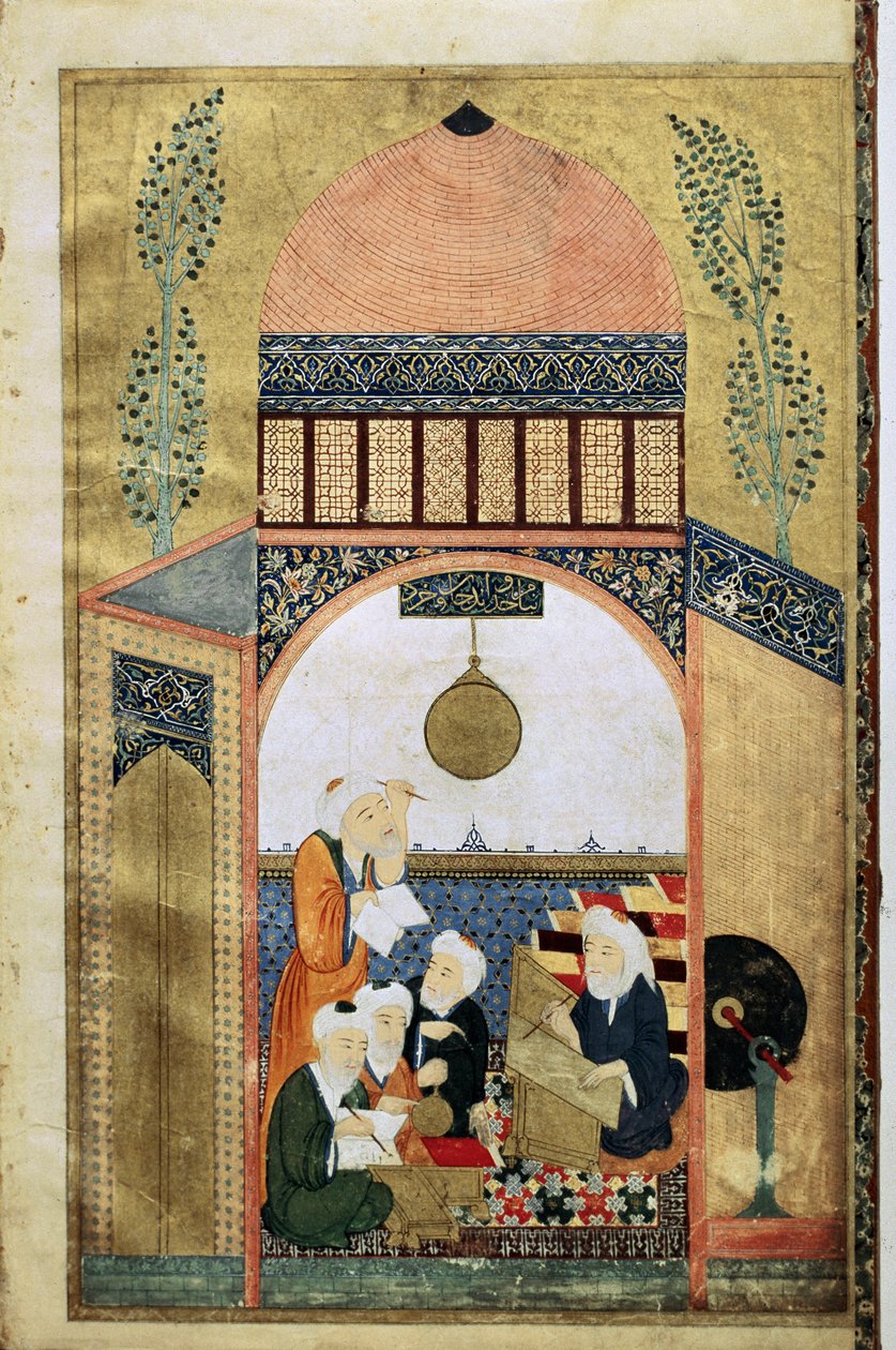 ए लेक्चर ऑन एस्ट्रोनॉमी, फोर साइंटिस्ट विद अपने मास्टर, c.1418 द्वारा ओटोमन स्कूल