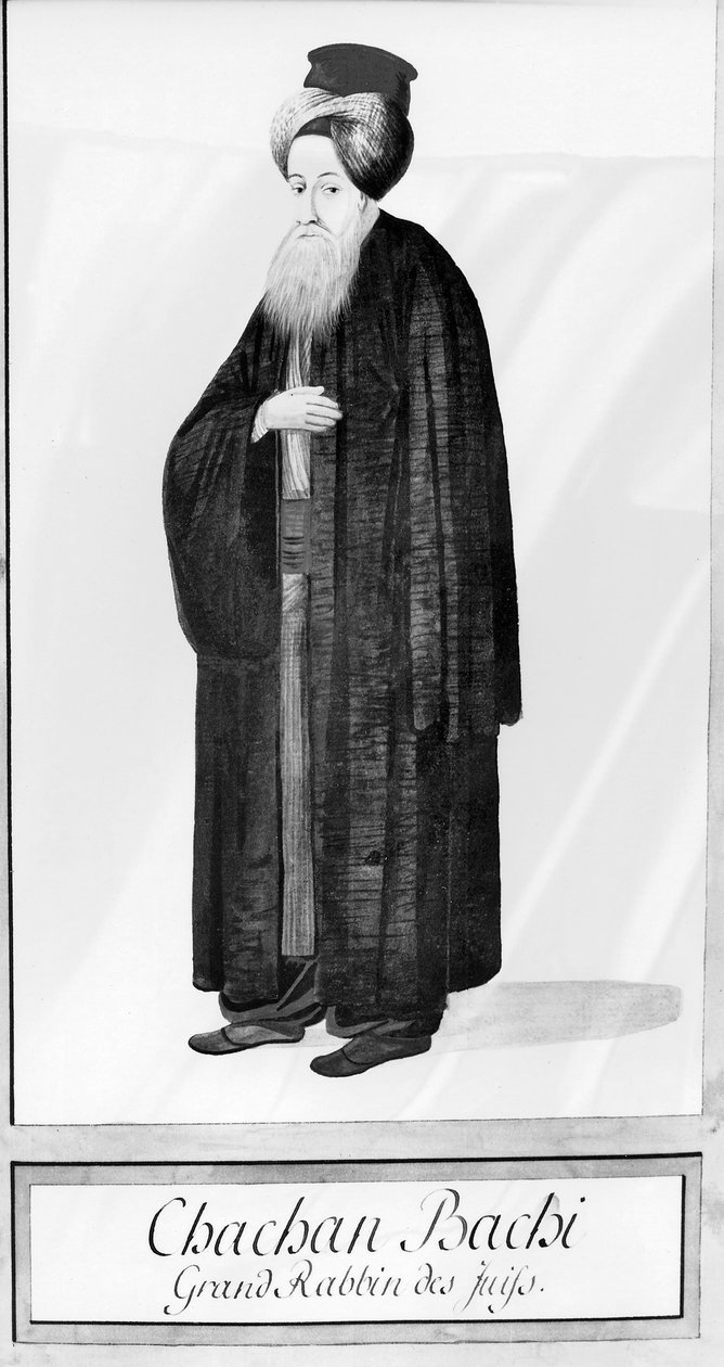 इस्तांबुल के मुख्य रब्बी चचन बच्ची, c.1790 (कागज पर पानी के रंग का) द्वारा ओटोमन स्कूल