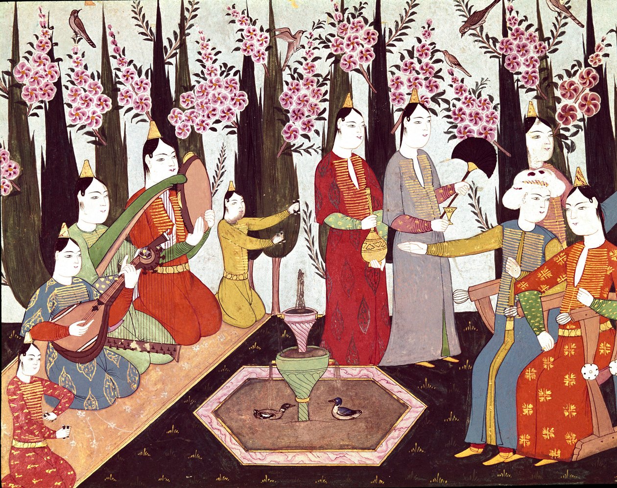 सुल्तान अहमद प्रथम (1590-1617) 17वीं शताब्दी के इस्तांबुल, टोपकापी सराय संग्रहालय पुस्तकालय के एल्बम से एक लघु हरम में आयोजित उत्सव द्वारा ओटोमन स्कूल