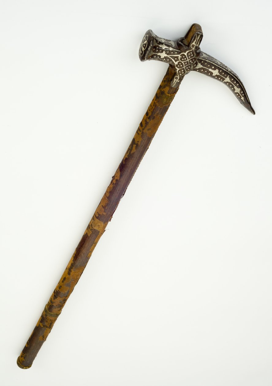 वार हैमर, c.1680 (चांदी के तार और वस्त्र के साथ लोहा और लकड़ी) द्वारा ओटोमन स्कूल