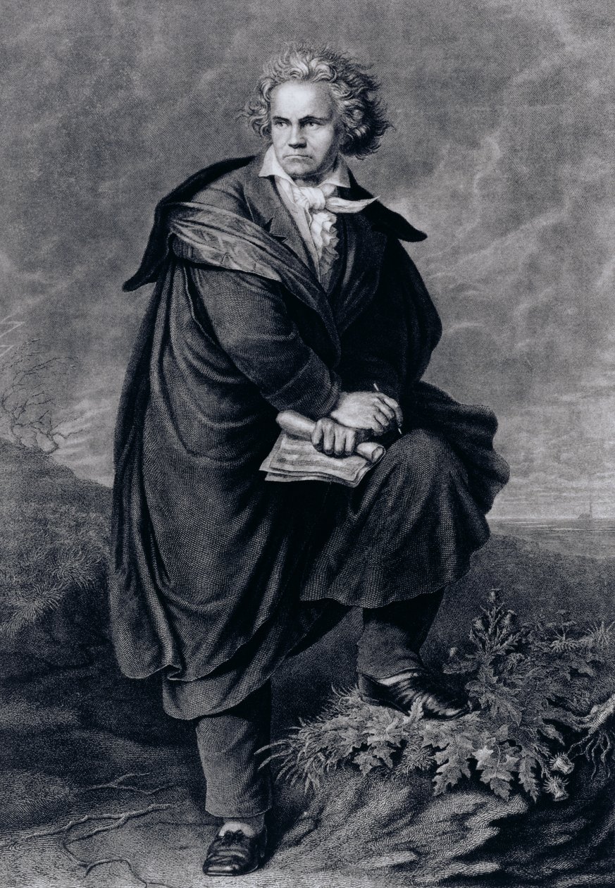 लुडविग वान बीथोवेन (1770-1827), जर्मन संगीतकार, पॉल बारफस (1823-7) द्वारा उत्कीर्ण द्वारा पी। श्वापर