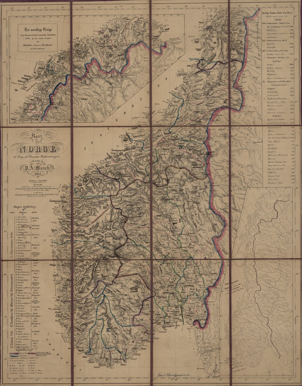 नक्शा क्रिश्चियनिया (1845) में प्रकाशित हुआ है और नॉर्वे को दर्शाता है द्वारा पीए मुंच