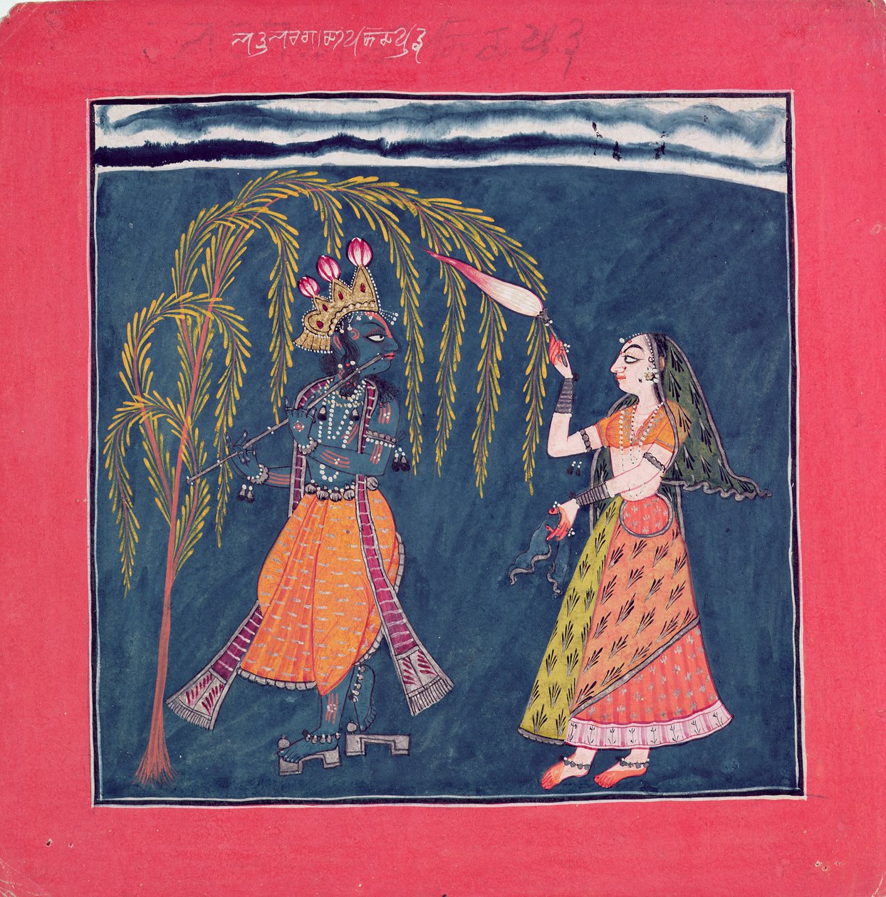 कृष्ण बांसुरी बजाते हुए, &39;वाहुला राग&39; से, बसोहली, c.1710 द्वारा पहाड़ी स्कूल