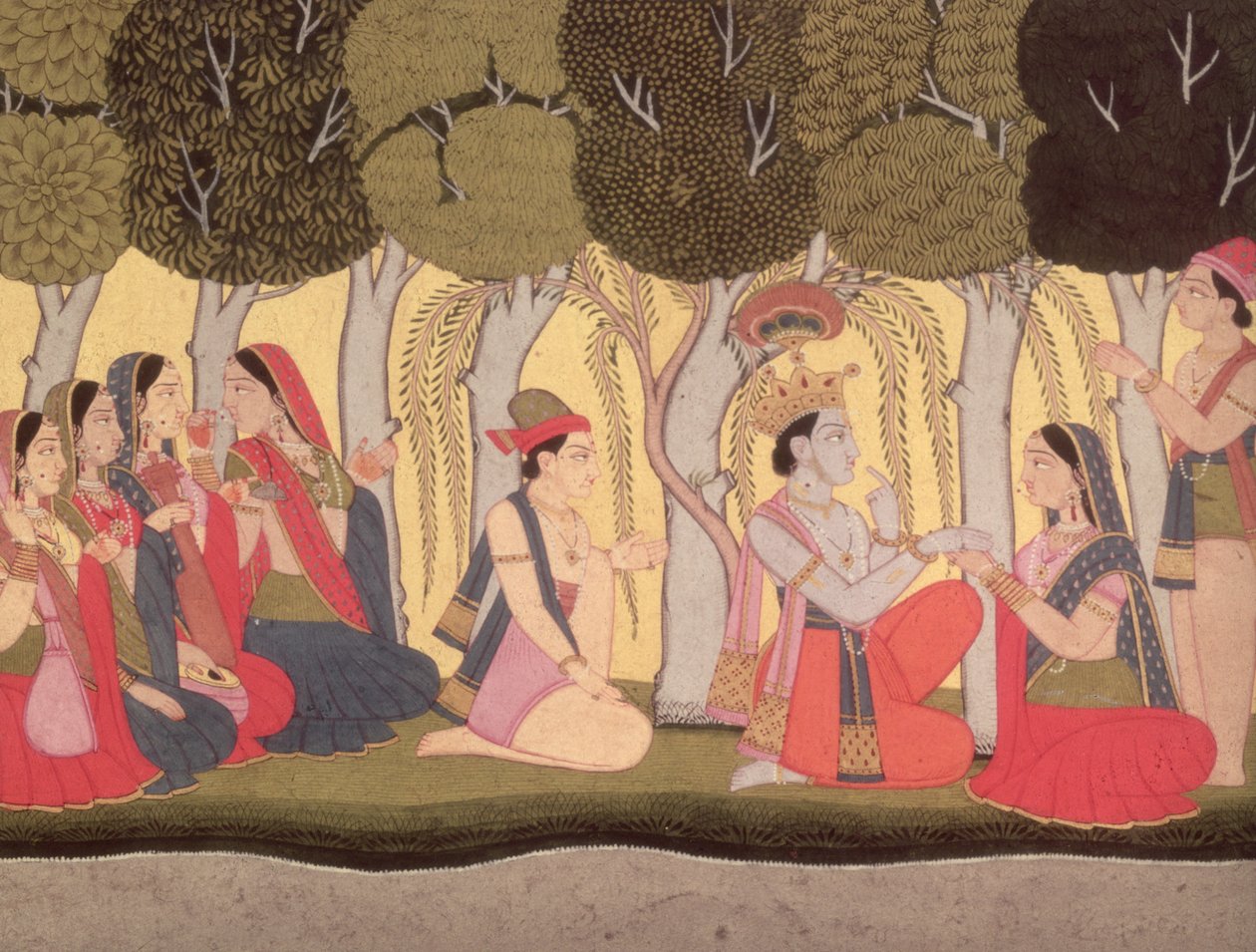 राधा और कृष्ण, एक कब्र, कुल्लू, 1790-1800 में बैठे द्वारा पहाड़ी स्कूल