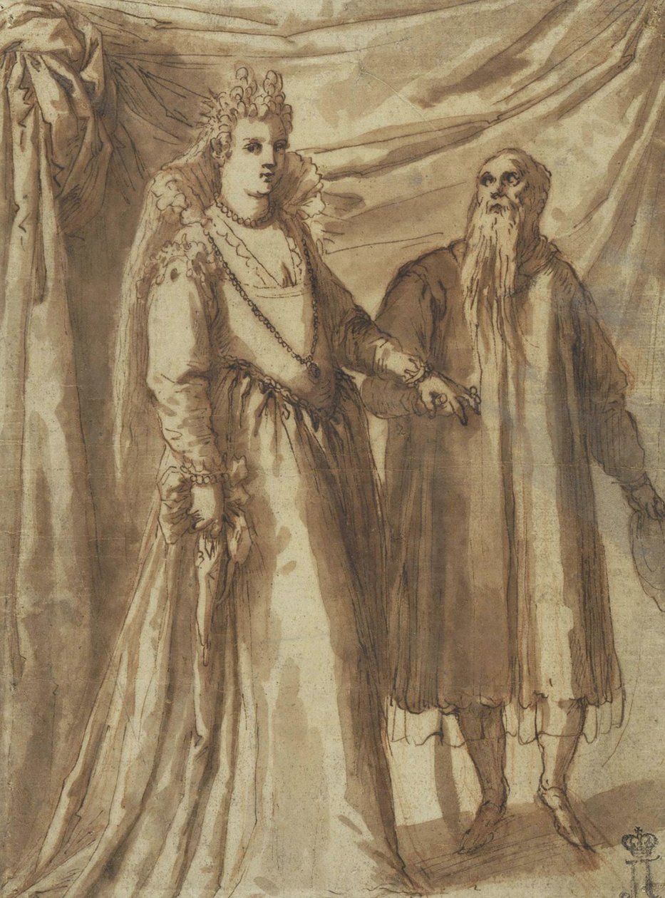 दुल्हन की प्रस्तुति, c.1610 (कलम, ब्रश और कागज पर भारतीय स्याही) द्वारा पाल्मा इल गियोवेन 1548 1628 पाल्मा इल गियोवेन 1548 1628