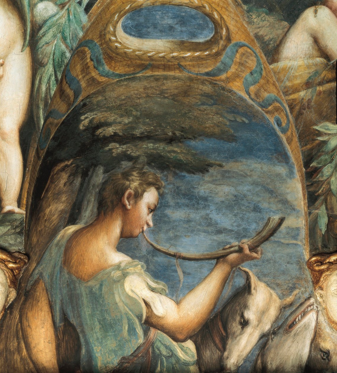 हंटर, मिथ ऑफ़ डायना और एक्टन से, c.1524 (फ़ेस्को) द्वारा Parmigianino