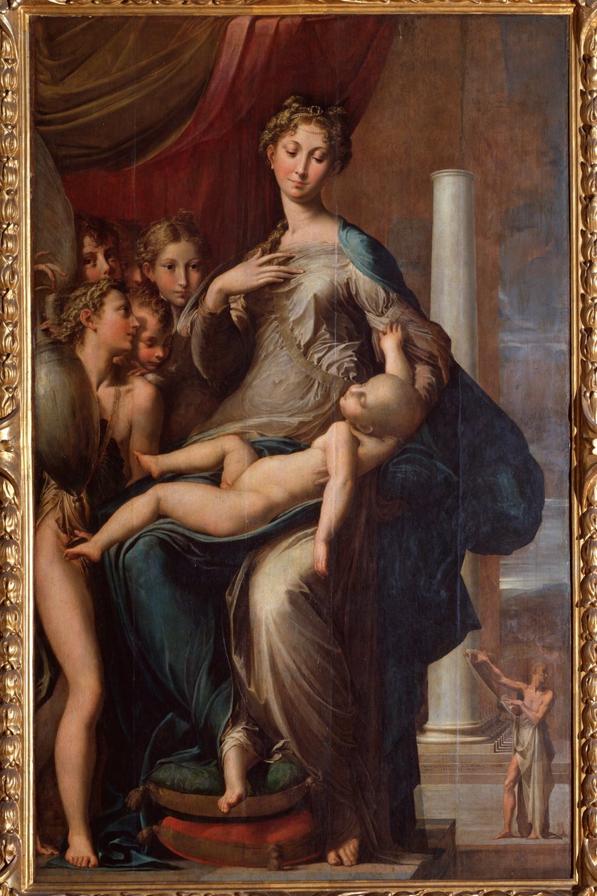 लंबी गर्दन के साथ कुंवारी - 1534 लकड़ी पर तेल द्वारा Parmigianino