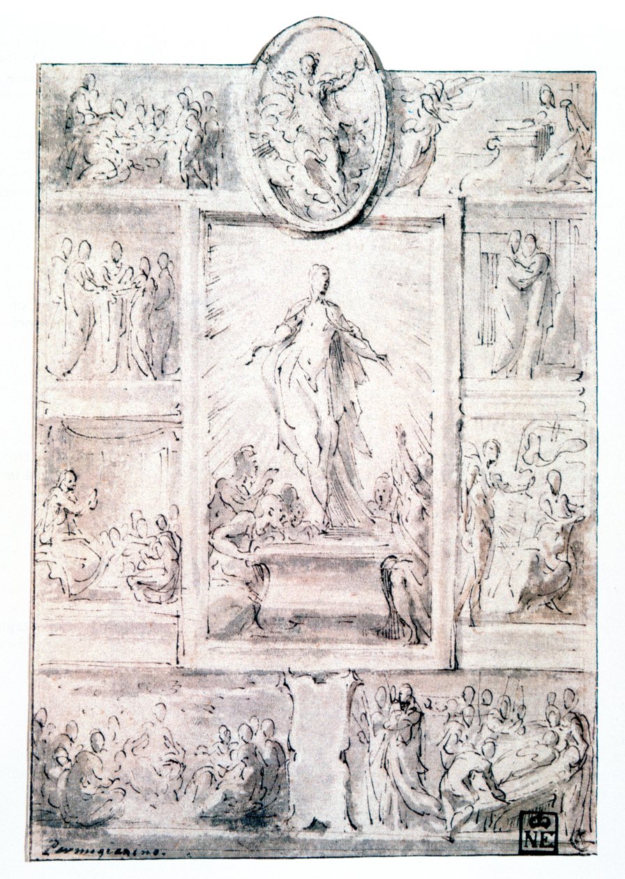 रचना स्केच, c1513-1540 द्वारा Parmigianino