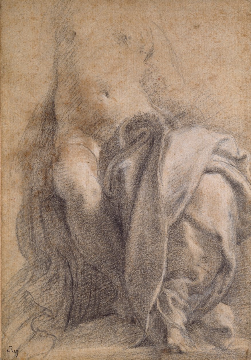 1520-1540 में चिलमन पहने अर्ध-नग्न महिला बैठी द्वारा Parmigianino
