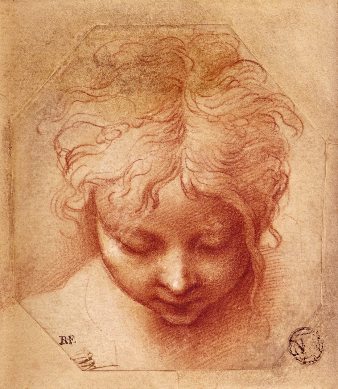 सिर का अध्ययन (कागज पर लाल चाक) द्वारा Parmigianino