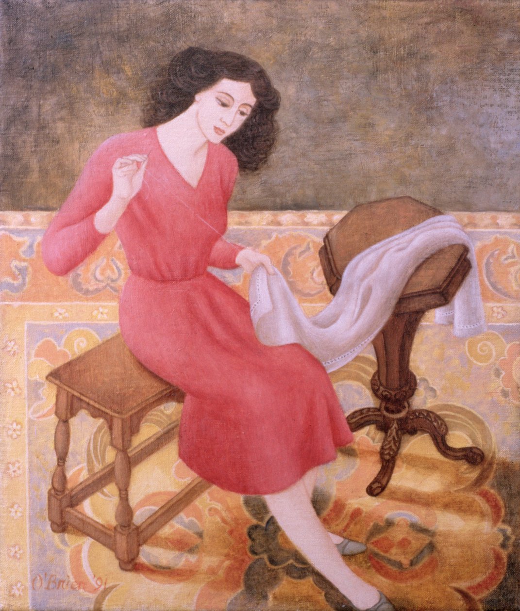 लड़की सिलाई, 1991 द्वारा पेट्रीसिया ओब्रायन