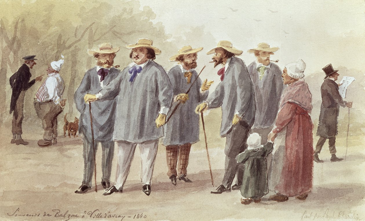 Balzac और फ्रेंड्स विले डी&39;वायर में 1840 में, c.1880 (wc पेपर पर) द्वारा पॉल चारदिन