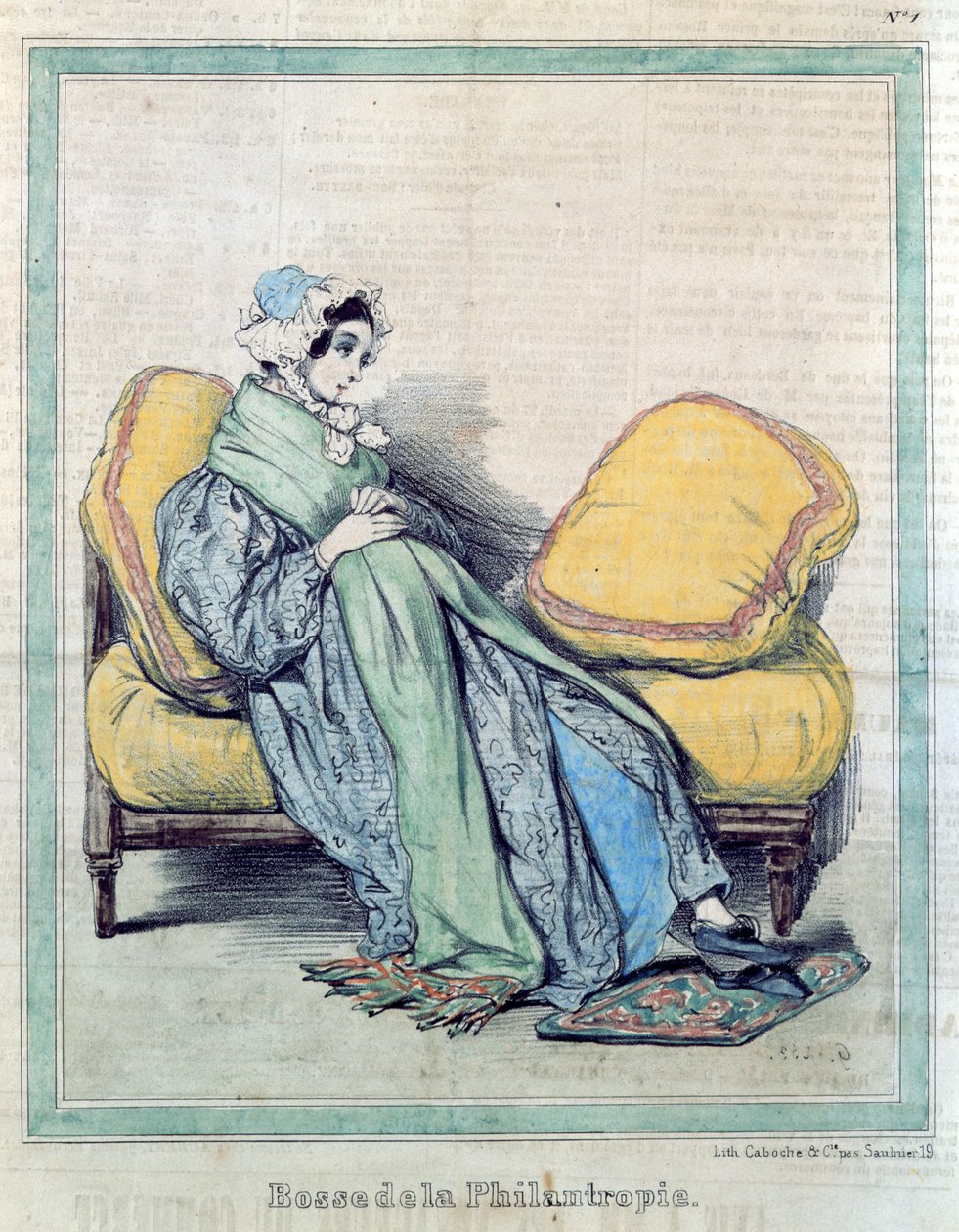 गर्भवती महिला, परोपकार की गांठ, &39;ले चवरी&39; से कैरिकेचर, c.1840 द्वारा पॉल गवरानी