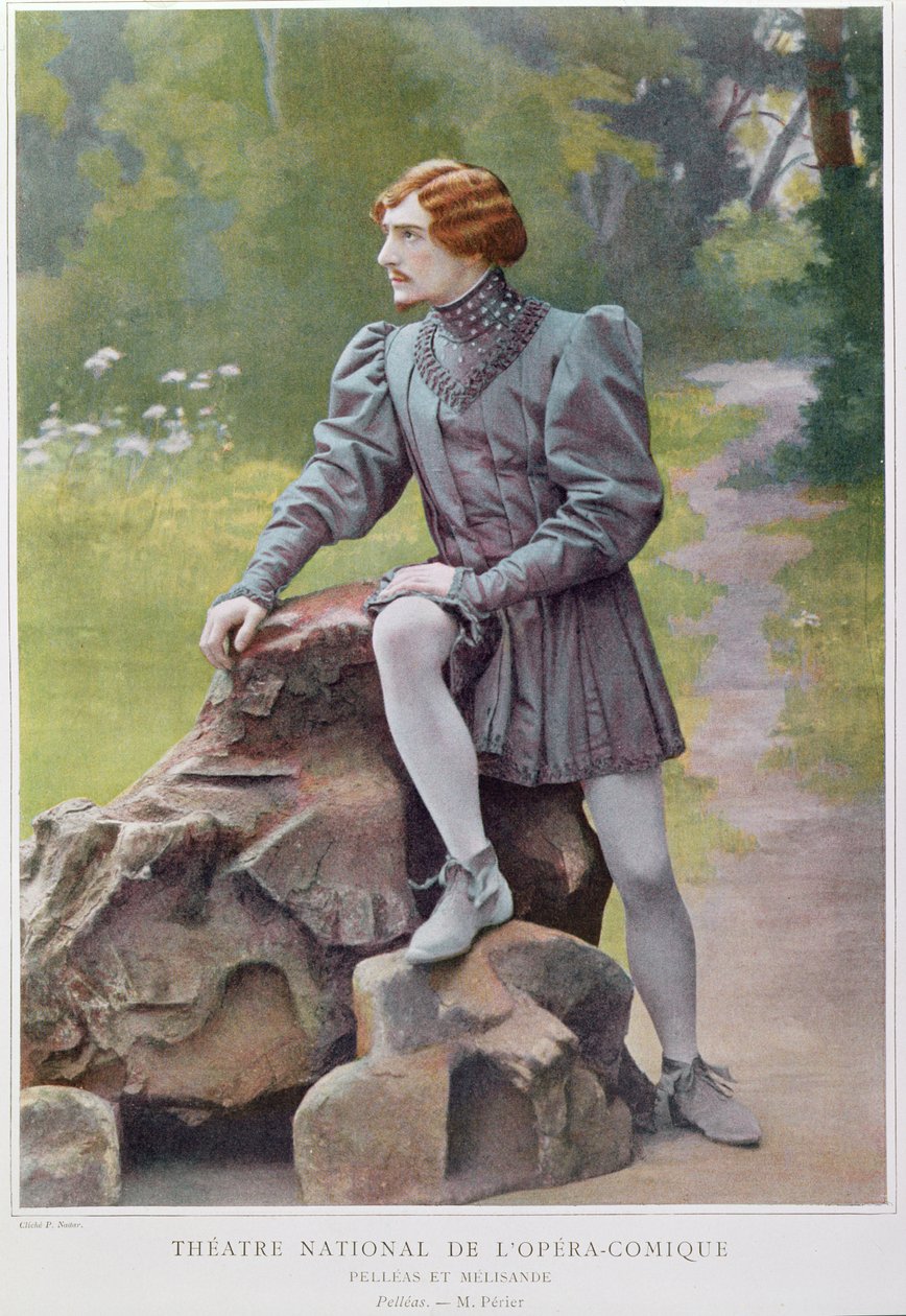 क्लाउड डेब्यूसी (1862-1918) 1902 (रंग फोटोलिथो) द्वारा &39;पेलिस एट मेलिसंडे&39; में पेलिस की भूमिका में जीन पेरियर (1869-1954) द्वारा पॉल नादर