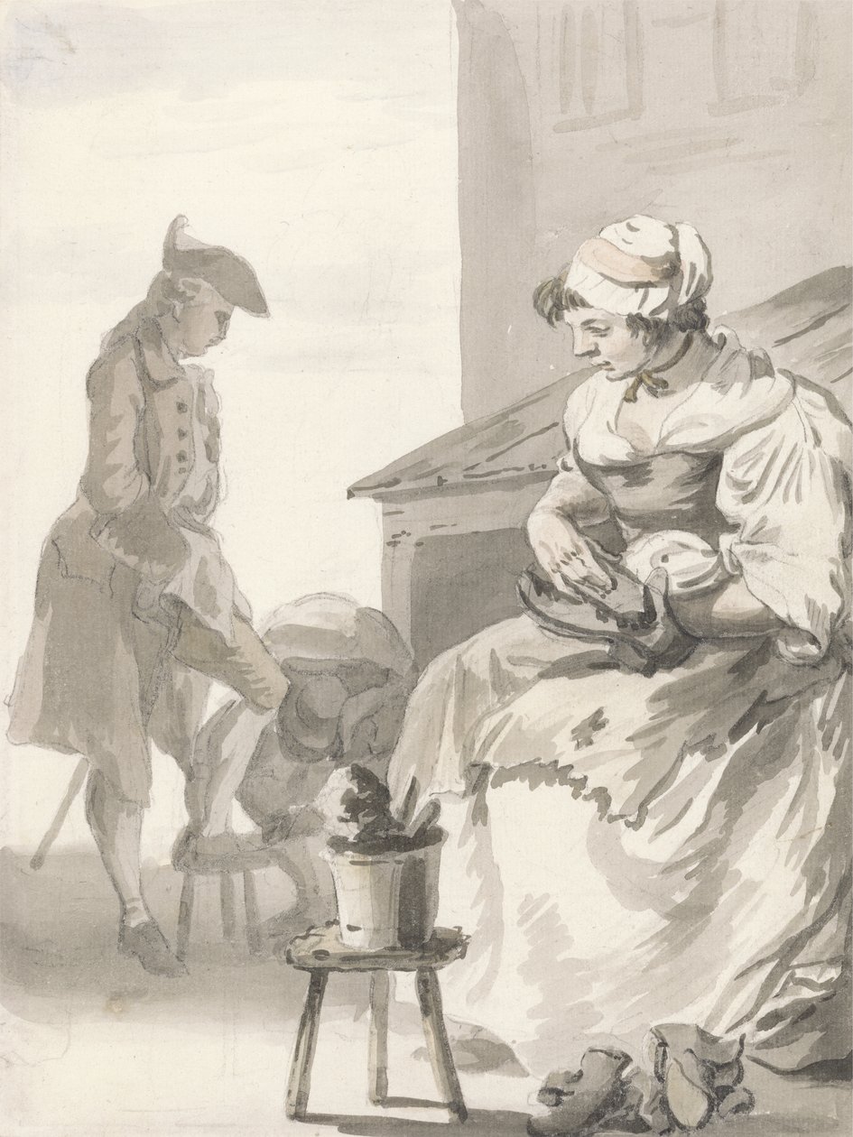 लंदन क्रीज: जूता क्लीनर, c.1759 (कलम और ब्रश, ग्रे स्याही, wc और कागज पर ग्रेफाइट) द्वारा पॉल सैंडबी
