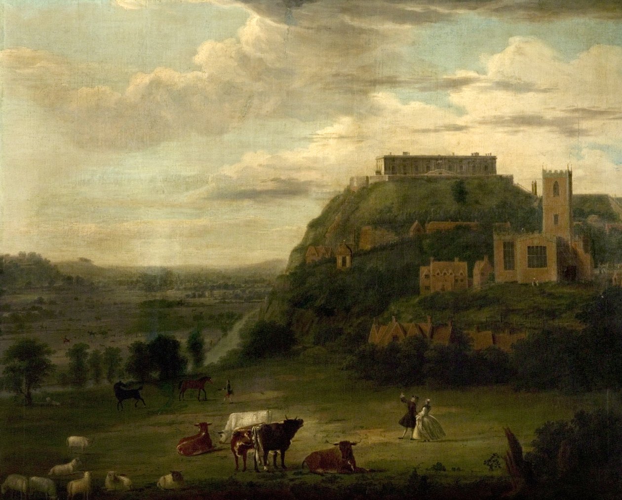 सेंट निकोलस चर्च और घरों के साथ नॉटिंघम कैसल का दृश्य, c.1742-50 द्वारा पॉल सैंडबी