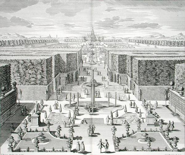 कार्ल रेम्सहार्ड (1678-1735) द्वारा उकेरी गई 'फर्स्ट्लिचर बॉमिस्टर' से वाटरगार्डन, c.1711-16 (उत्कीर्णन) प्रकाशित द्वारा पॉल डेकर
