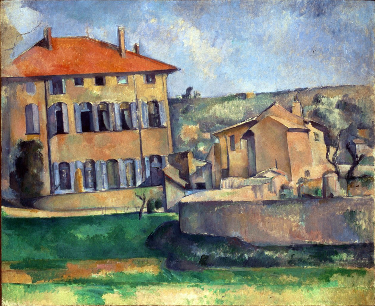 Maison et ferme a Jas de Bouffan - Jas de Bouffan par Cezanne, पॉल (1839-1906) में हाउस एंड फ़ार्म। कैनवास पर तेल, आकार: 60x73, सीए 1887, नेशनल गैलरी, प्राग द्वारा पॉल सेज़ेन