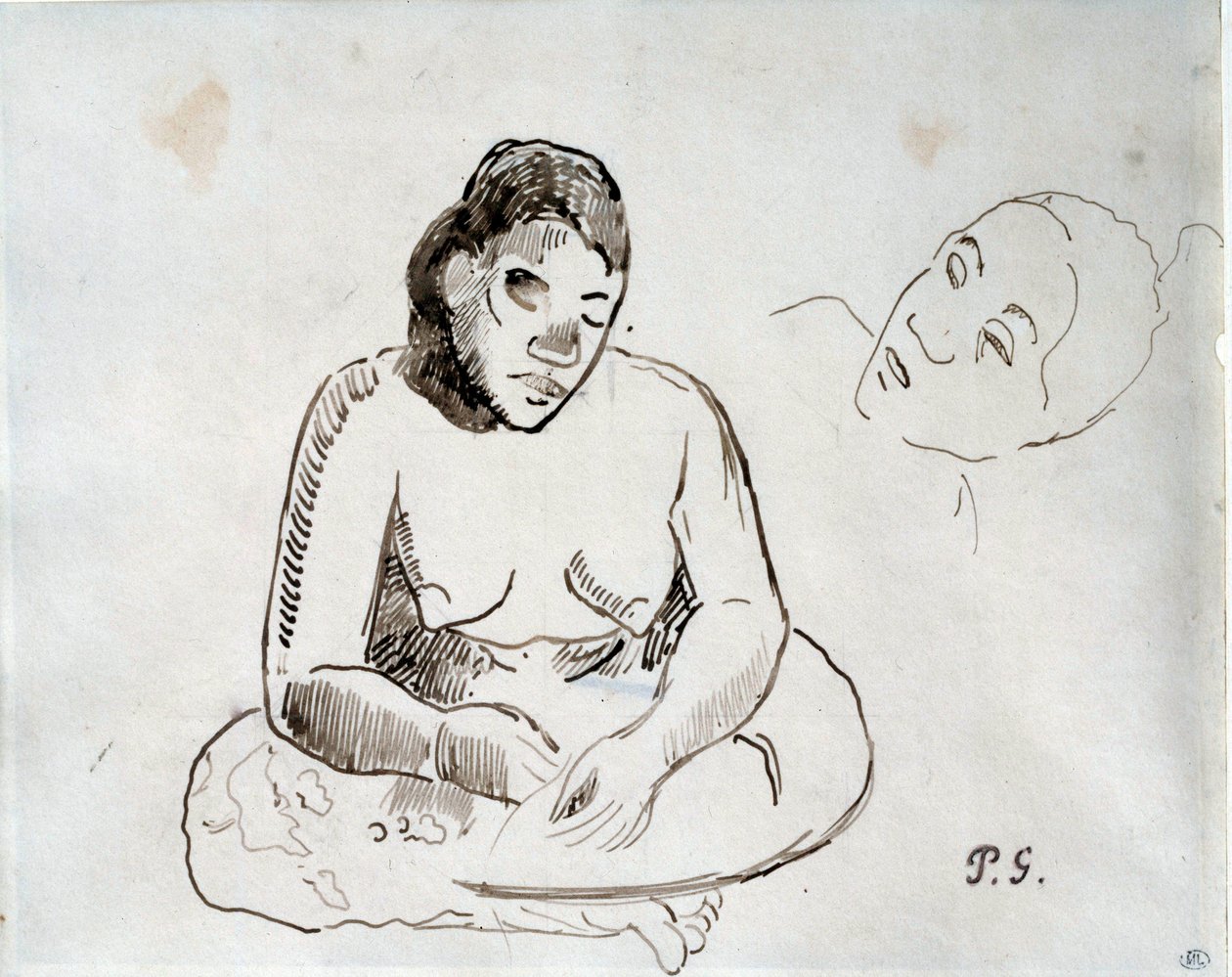 पॉल गाउगिन (1848-1903) द्वारा 19वीं सदी के पेरिस, लौवर संग्रहालय द्वारा ताहिती महिला बैठे स्याही अध्ययन द्वारा पॉल गाउगिन