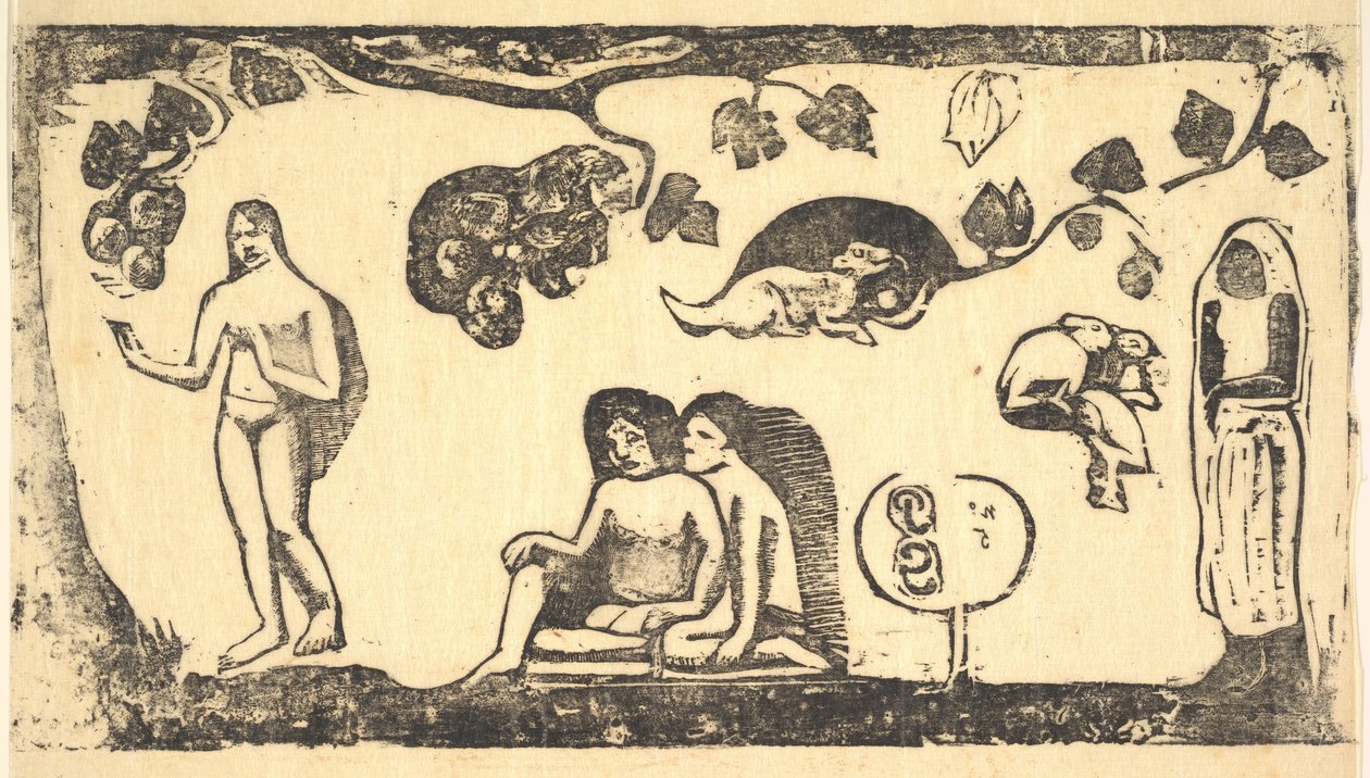 महिला, पशु, और पत्ते, 1898। द्वारा पॉल गाउगिन