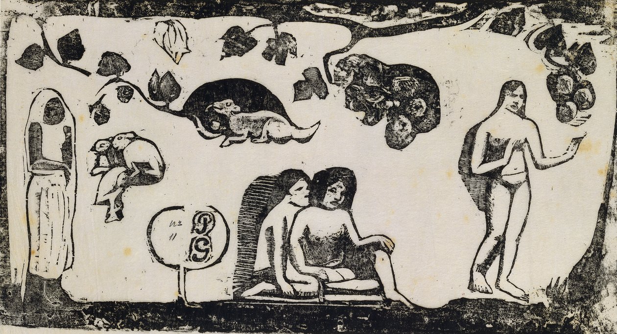महिला, पशु और पत्ते; महिला, पशु और पत्ते, 1895-1903 द्वारा पॉल गाउगिन