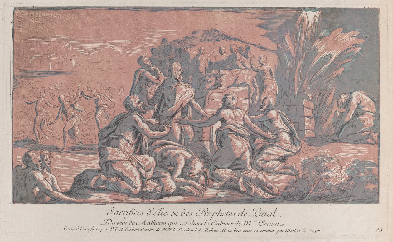 एलिय्याह ने नबी को एक बलिदान के लिए चुनौती दी, सीए। 1729., सीए। 1729. द्वारा पॉल पोंस एंटोनी रॉबर्ट
