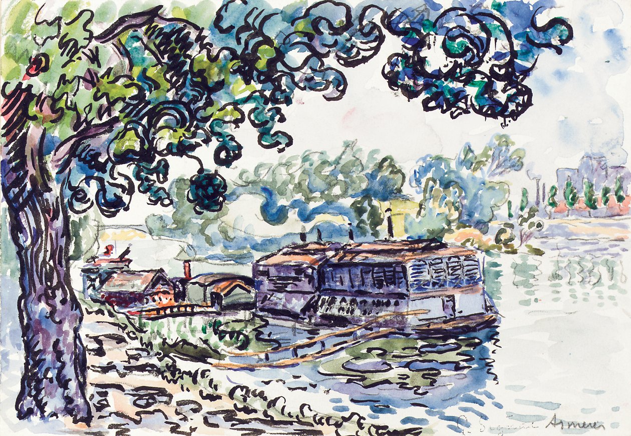 Asnières, c.1900-05 (w - c, ब्रश और कागज पर पेंसिल पर काली स्याही) द्वारा पॉल साइनक