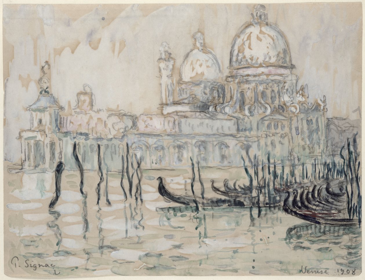 वेनिस या, द गोंडोलस, 1908 (कागज पर काला चाक और डब्ल्यूसी) द्वारा पॉल साइनक