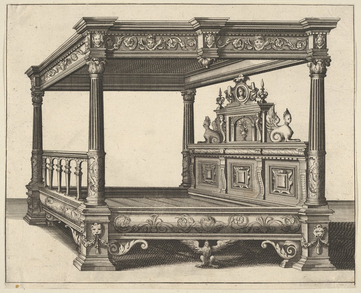 वर्सहाइडेन श्राइनवर्क से चंदवा बिस्तर ... [कई बढ़ई ...], 1658। द्वारा पॉल वेडरमैन डी व्रीस