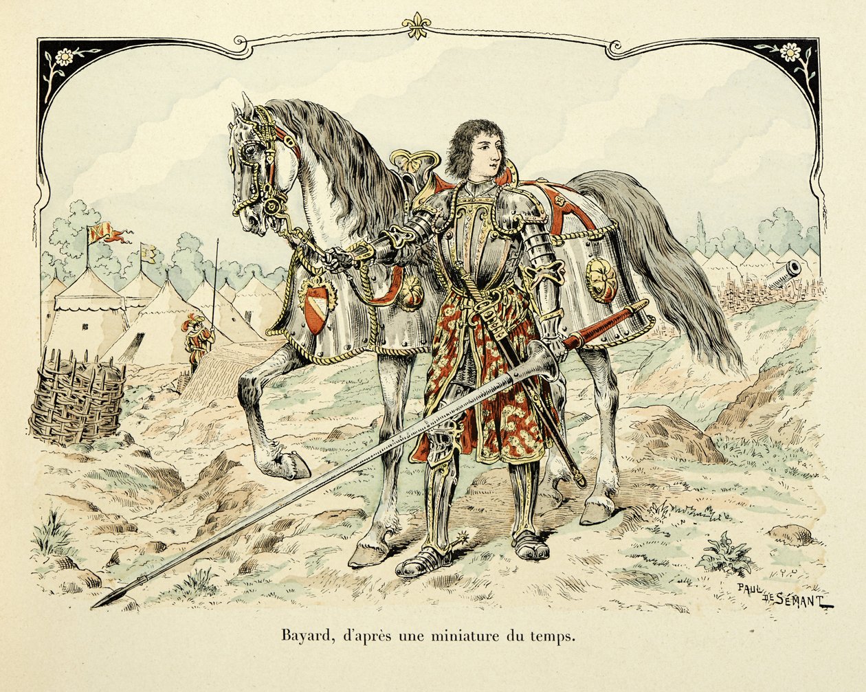 पॉल डी सेमेंट (1855-1915) द्वारा सचित्र थियोडोर काहू द्वारा "हिस्टोइरे डू शेवेलियर बायर्ड" पुस्तक से लिया गया चित्रण: अवधि के लघु के बाद बेयार्ड का पोर्ट्रेट द्वारा पॉल डे सीमांत