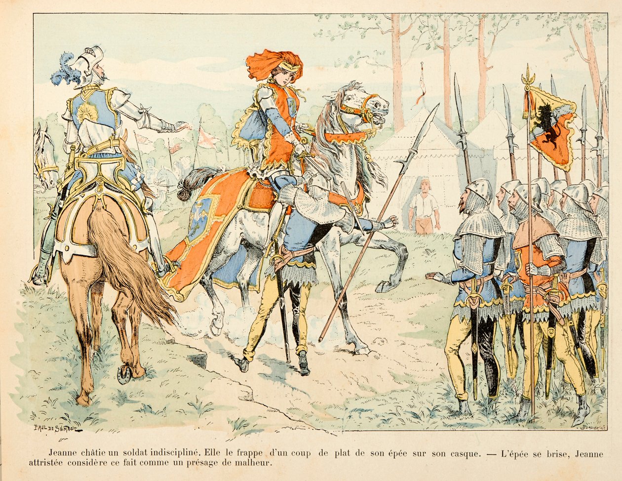 थिओडोर काहू द्वारा "" जोन ऑफ आर्क "" पुस्तक से लिया गया चित्रण और पॉल डी सेमेंट (1855-1915) द्वारा सचित्र: जोन ऑफ आर्क एक अनुशासनहीन सैनिक से बात करता है द्वारा पॉल डे सीमांत
