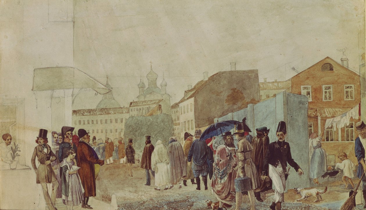 रेन, 1837 के दौरान मास्को में स्ट्रीट सीन द्वारा पावेल एंड्रीविच फेडोटोव