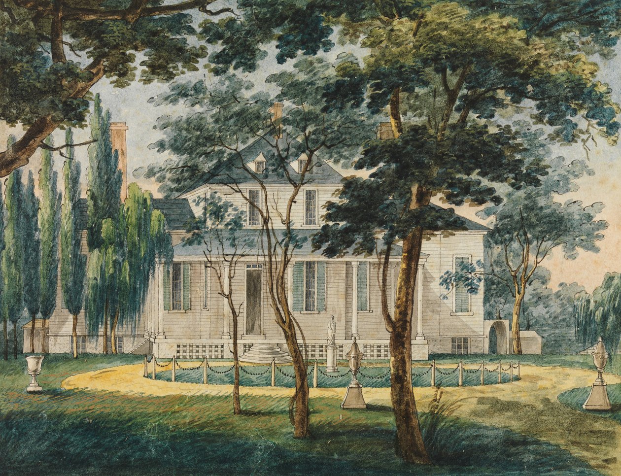 ए कंट्री रेजिडेंस, संभवतः मॉरिसविले में जनरल मोरो का कंट्री हाउस..., 1811-सीए। 1813. द्वारा पावेल पेट्रोविक स्विनिन