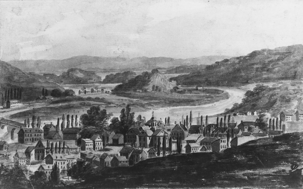 मध्य न्यूयॉर्क राज्य में मोहॉक नदी पर एक शहर, 1811-सीए। 1813. द्वारा पावेल पेट्रोविक स्विनिन