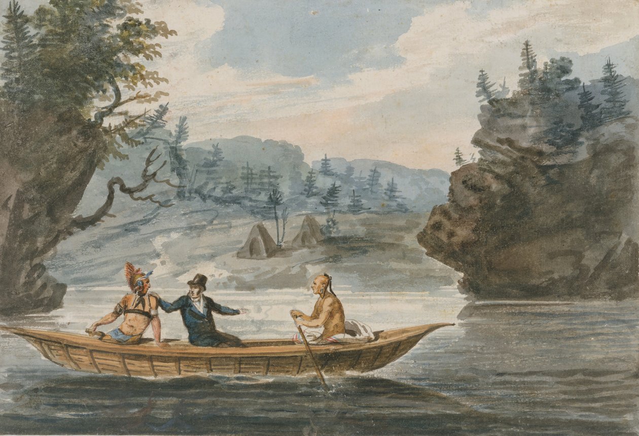 डोंगी में दो भारतीय और एक श्वेत व्यक्ति, 1811-सीए। 1813. द्वारा पावेल पेट्रोविक स्विनिन