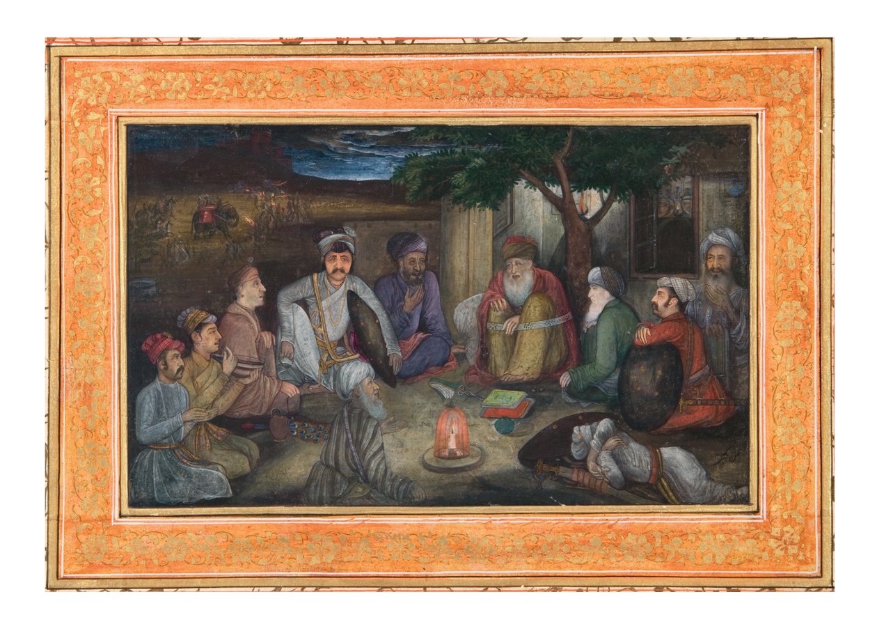 यात्रियों को रात में देखा गया, c.1640 (कागज पर अपारदर्शी wc और सोना) द्वारा Payag