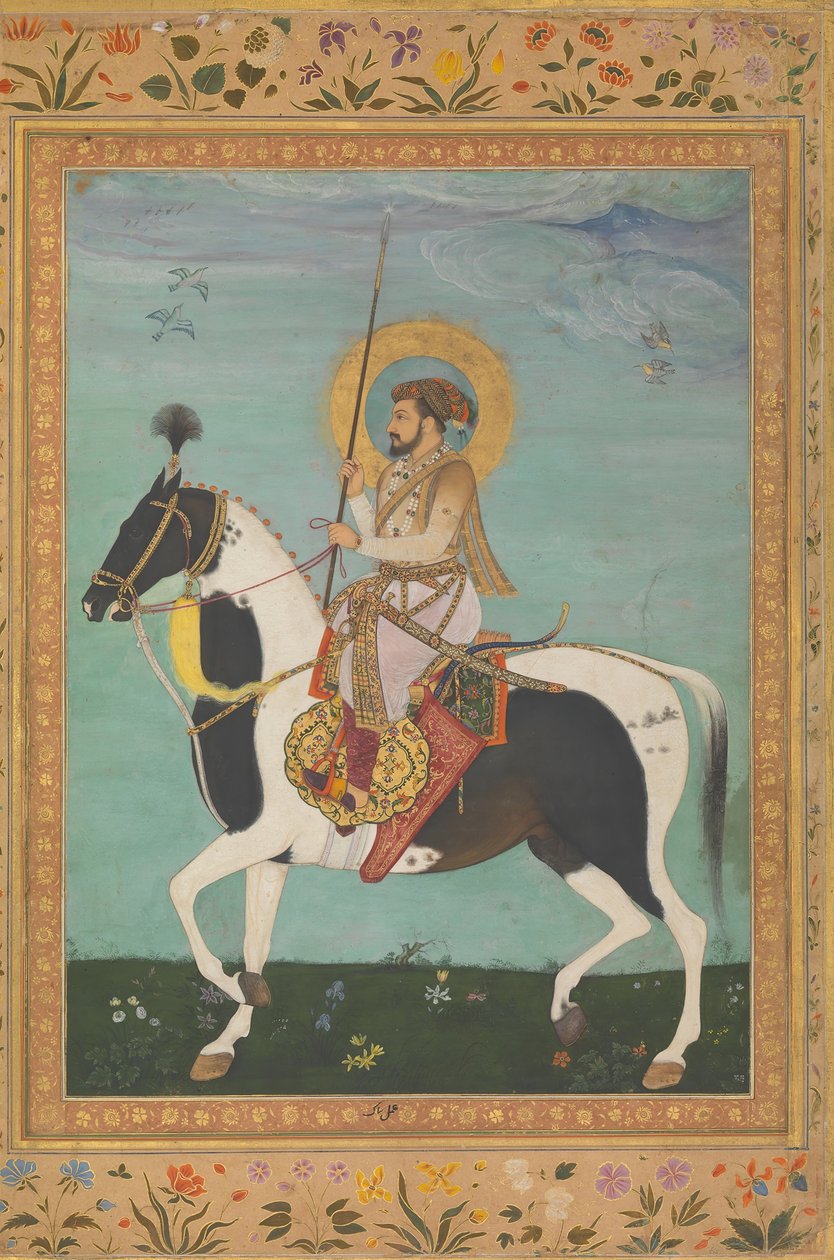 घोड़े की पीठ पर शाहजहाँ, शाहजहाँ एल्बम से फोलियो, छंद: सीए। 1630, रेक्टो: सीए। 1530-50। द्वारा Payag