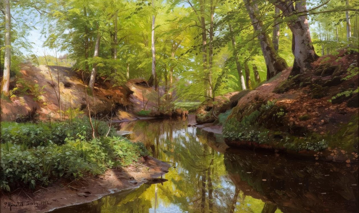 P.Mönsted, Waldbach में सनी दिन द्वारा पेडर मोनस्टेड