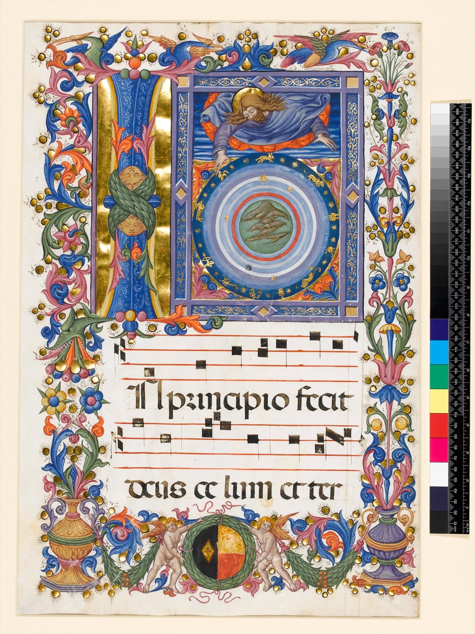 ऐतिहासिक प्रारंभिक I, निर्माण का चित्रण, c.1470 द्वारा Pellegrino di Mariano attr.to Pellegrino di Mariano attr.to