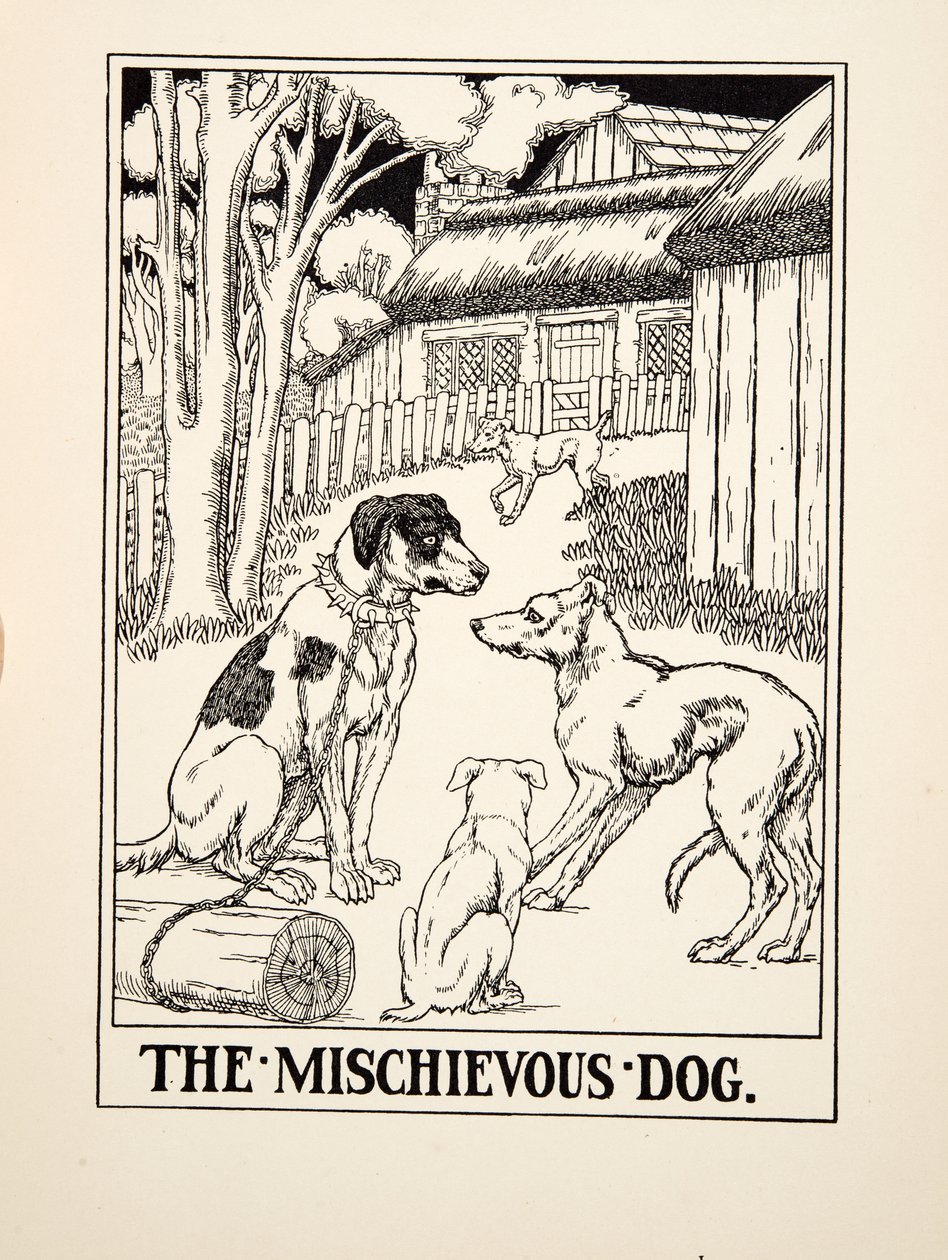 ईसप के एक सौ दंतकथाओं से शरारती कुत्ता, pub.1903 (उत्कीर्णन) द्वारा पर्सी जे बिलिंग्सहर्स्ट