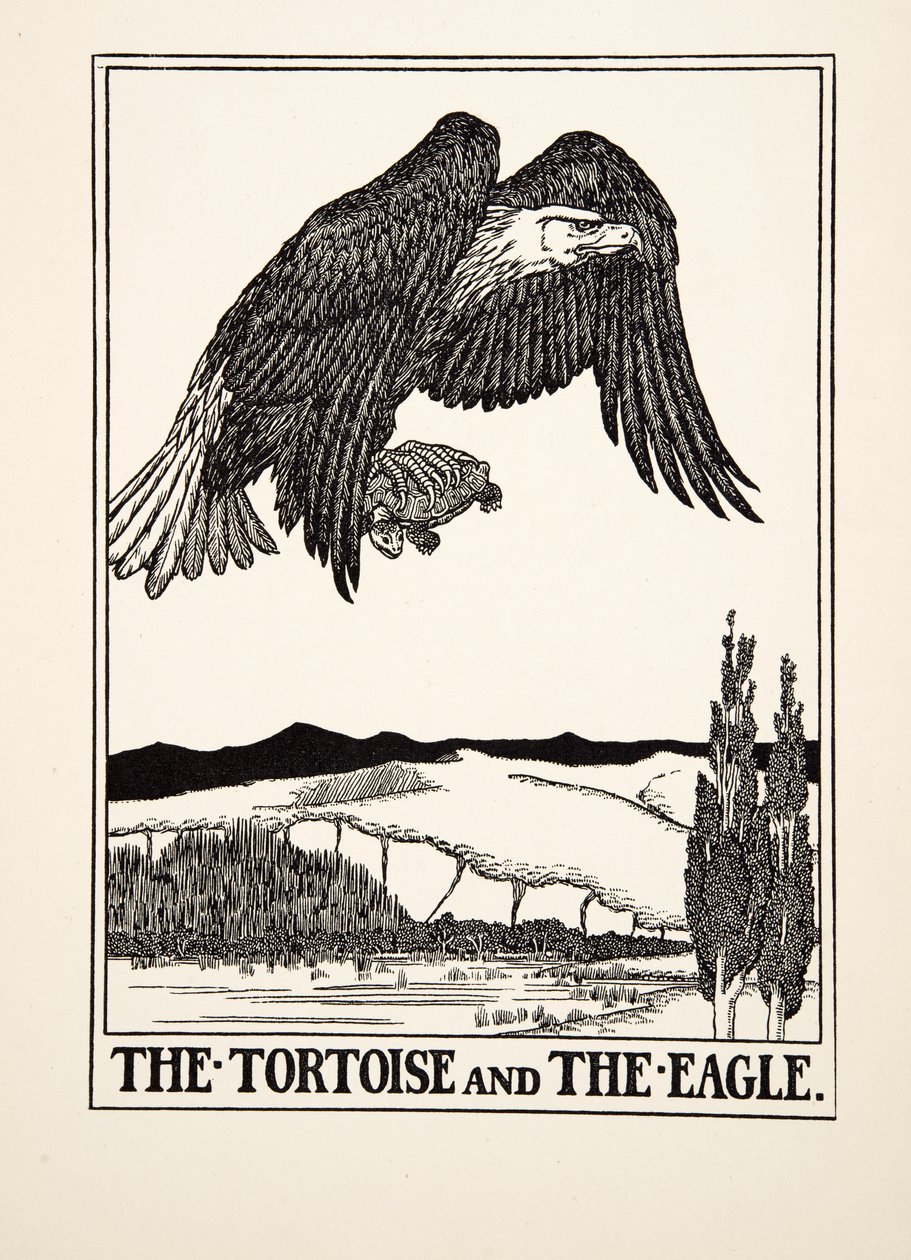 कछुआ और चील, ईसप की एक सौ दंतकथाओं से, pub.1903 (उत्कीर्णन) द्वारा पर्सी जे बिलिंग्सहर्स्ट