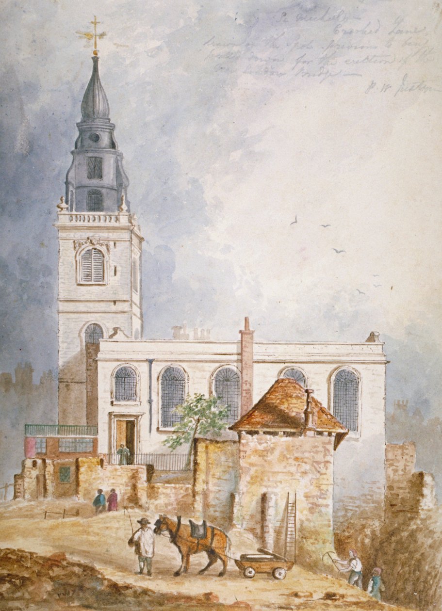 सेंट माइकल के चर्च का दृश्य, कुटिल लेन, लंदन शहर, 1831 द्वारा पर्सी विलियम जस्टीन