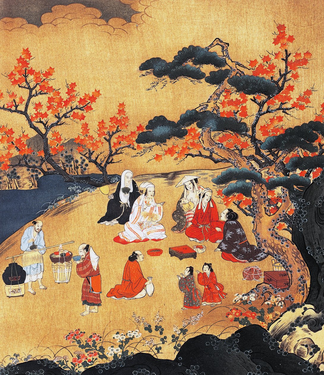 ताकाओ, स्क्रीन, अज़ुची-मोमोयामा अवधि (1568-1600), जापान 16वीं सदी, विस्तार में मेपल के पेड़ों को देखती महिलाएं द्वारा अवधि मोमोयामा