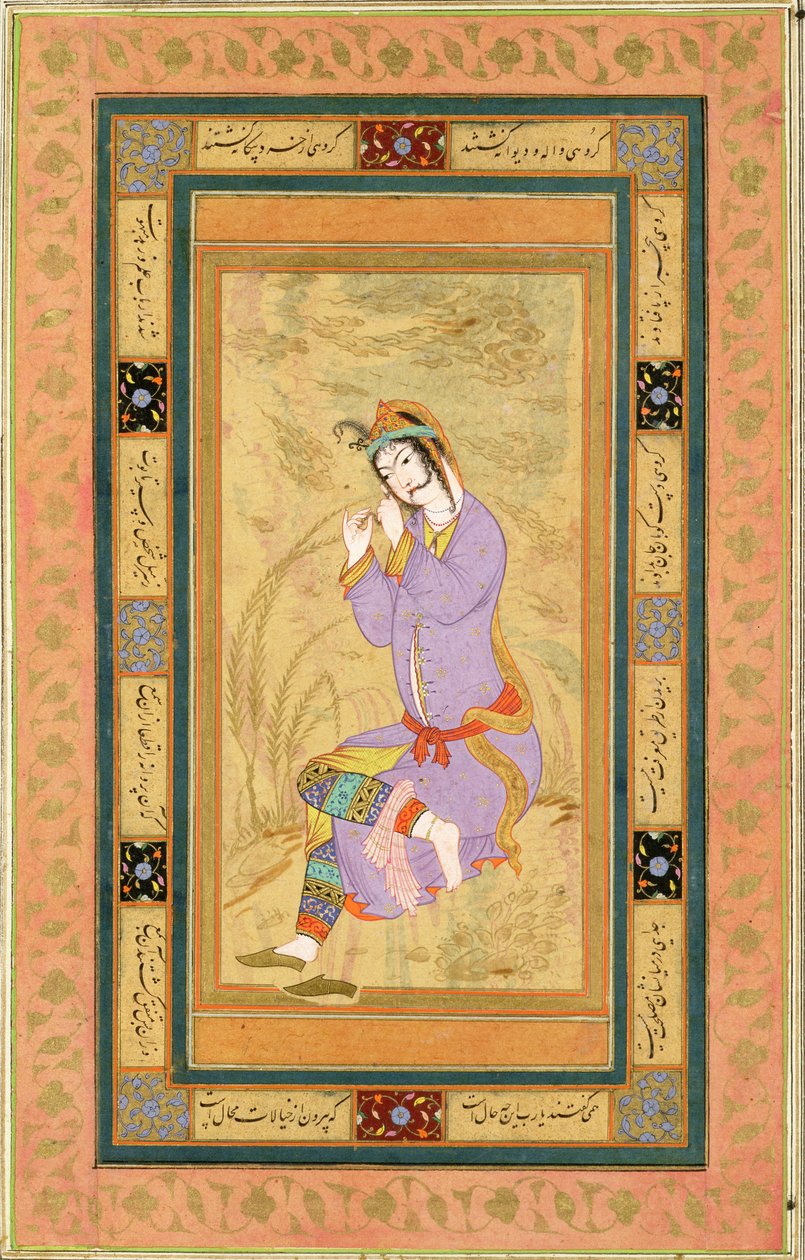 बैड क्लाइव एल्बम, c.1600-10 से रिंगलेट्स में अपने बालों को कर्लिंग करते हुए बैठी लड़की द्वारा फारसी स्कूल