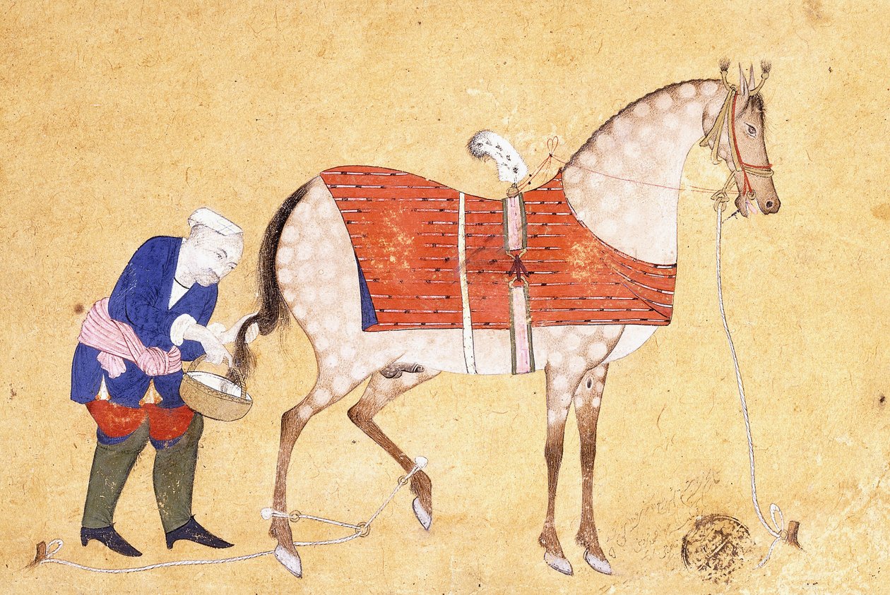 एक दूल्हे के साथ एक घोड़ा, 1694 द्वारा फारसी स्कूल