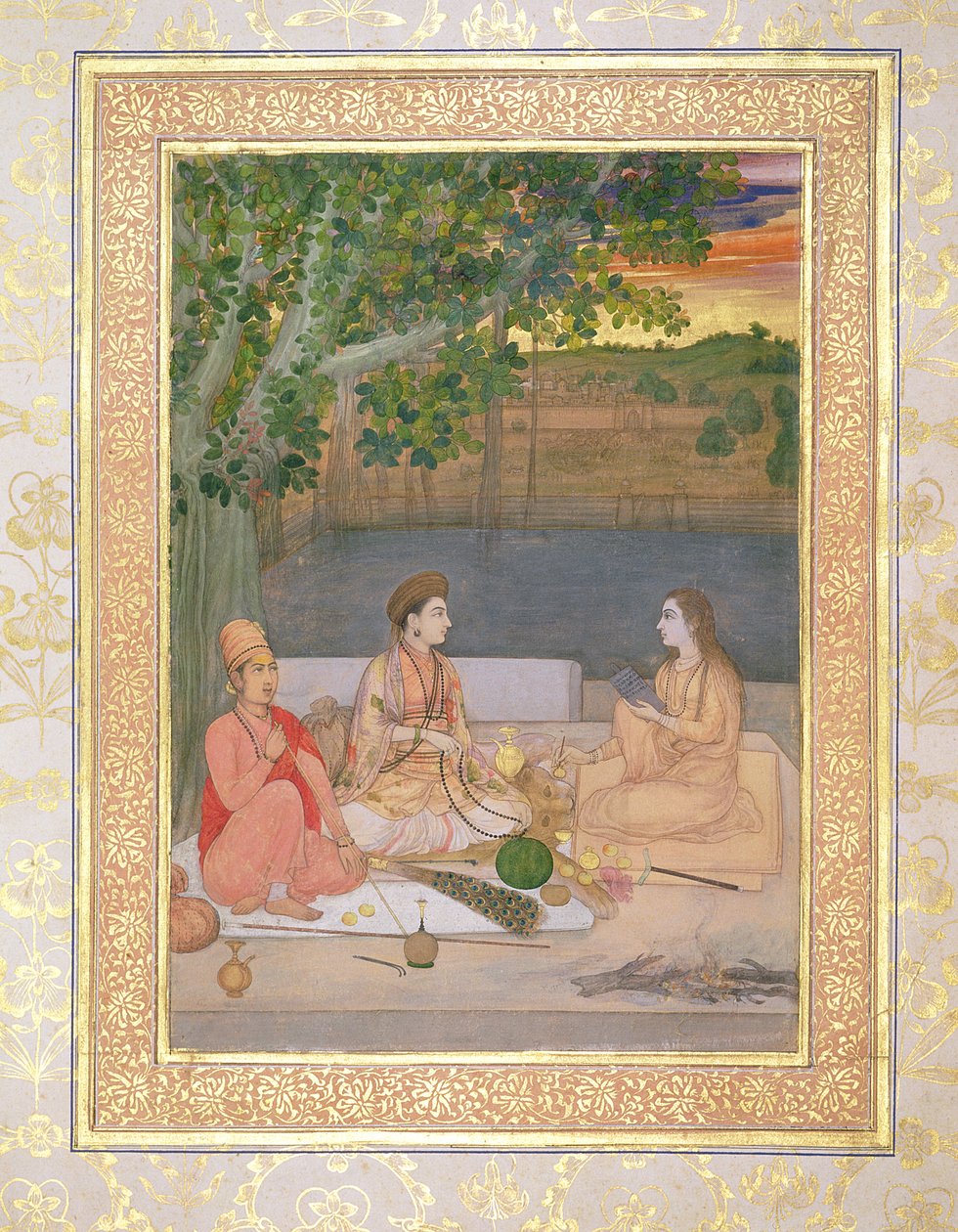17 वीं शताब्दी के उत्तरार्ध में ग्रामीण बागानों में अपने नौकरानियों के साथ एक महिला द्वारा फारसी स्कूल
